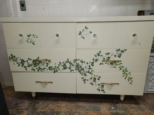 Whimsical Dresser Transformation Using Limestone & a Floral Décor Transfer”