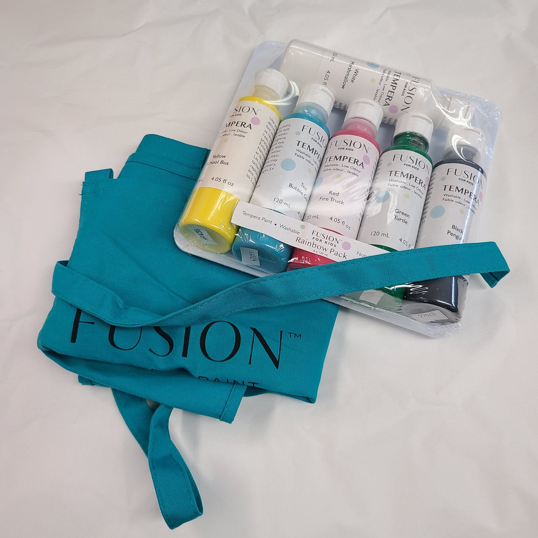 children's finger paints and apron