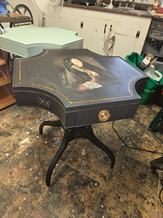 🖤 Dramatic Elegance: Antique Table Upcycle with Decoupage & Coal Black