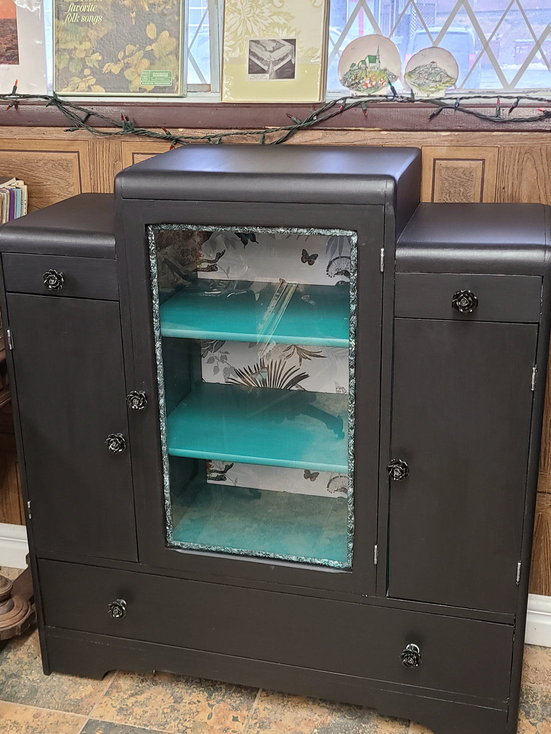 Bold Meets Beautiful: A Vintage Cabinet Makeover in Renfrew Blue & Coal Black - Regained Relics