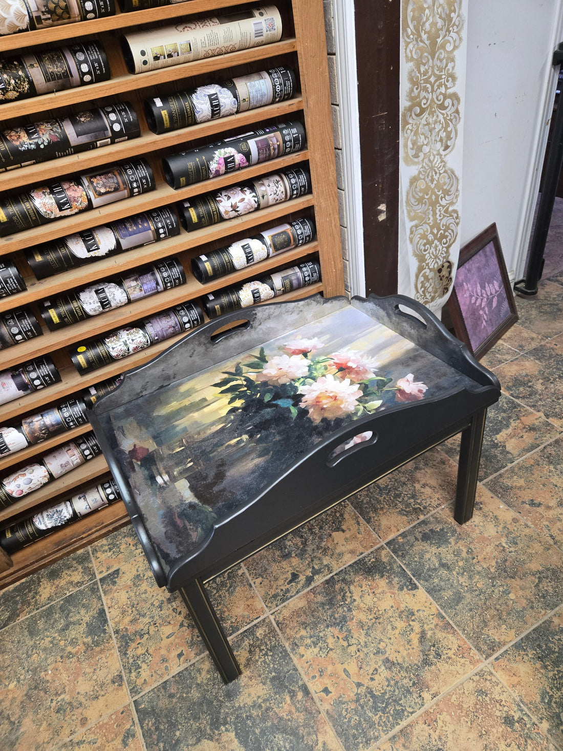 Elegant &; Functional: Tray Table Makeover with Decoupage and Fusion Mineral Paint - Regained Relics