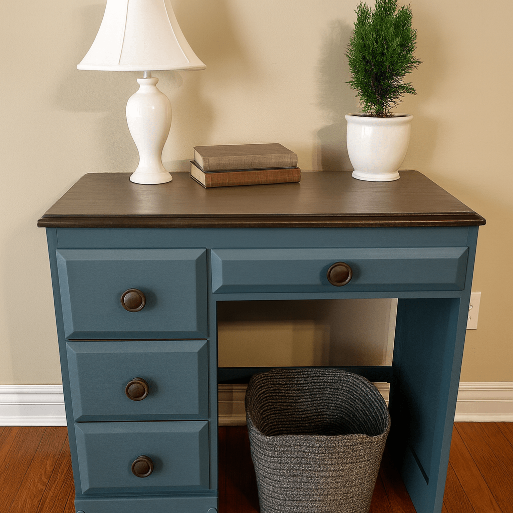 From Stickers to Stunning: A Scratched Wooden Desk Gets a Fresh New Life - Regained Relics