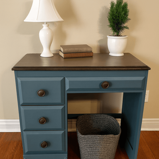 From Stickers to Stunning: A Scratched Wooden Desk Gets a Fresh New Life - Regained Relics