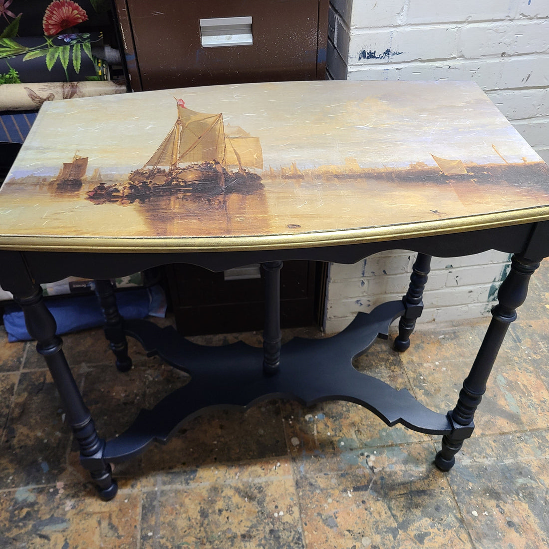 🌊 Nautical Charm: A Small Side Table Makeover with Ships in Vesper - Regained Relics